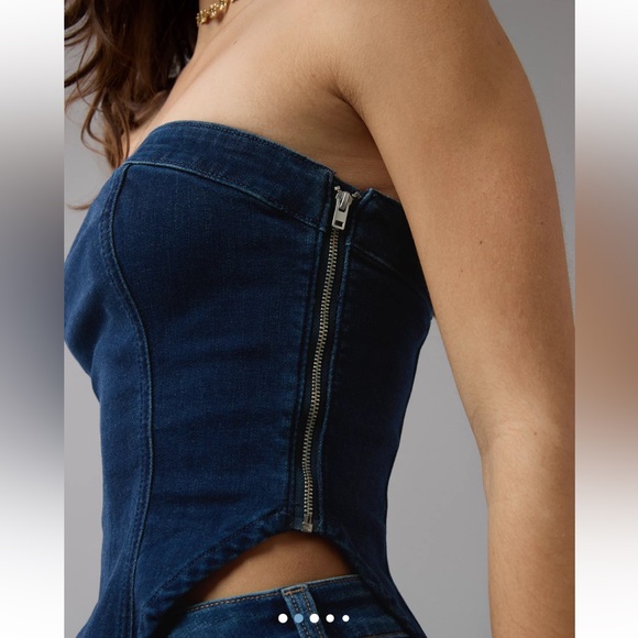 NWT American Eagle Asymmetrical Denim Corset Tube Top.  Size Large - Picture 2 of 7